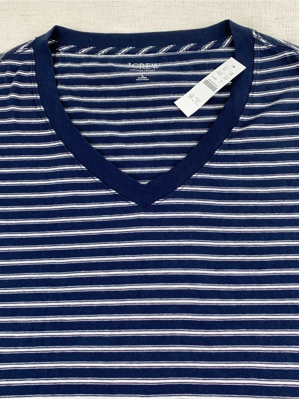 J Crew New vintage jersey relaxed V-neck T-shirt in stripe short sleeve navy